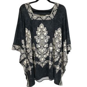 Bob Mackie Wearable Art Black White Gray  Top Blouse Shirt Size Medium